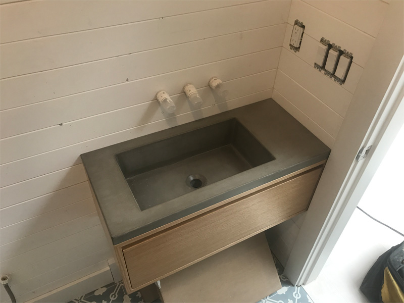 Rectangular Concrete Sink and Counter - Diamond Finish