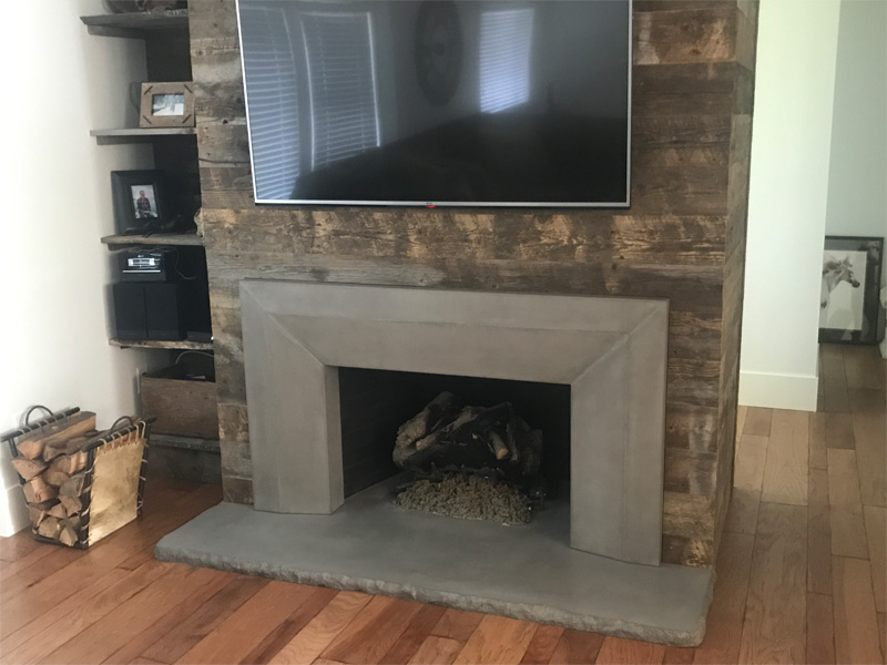 Small Fireplace with Bold Surround - Diamond Finish Concrete Countertops