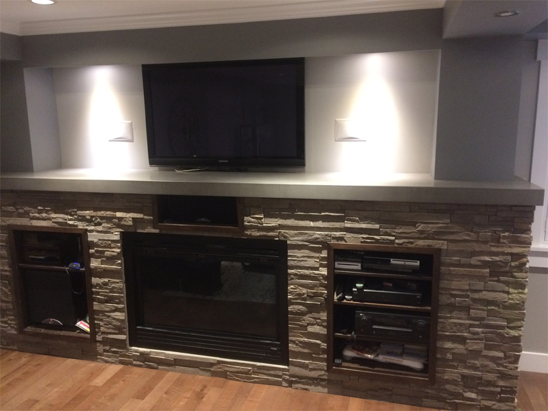 Custom Designed Fireplace Surrounds - Diamond Finish Concrete Countertops